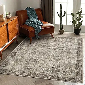Area Rug 5'x7' Washable Rug Vintage Traditional Floor Cover Thin Retro Kitchen Indoor Distressed Non Slip Carpet for Living Room Bedroom Dining Room