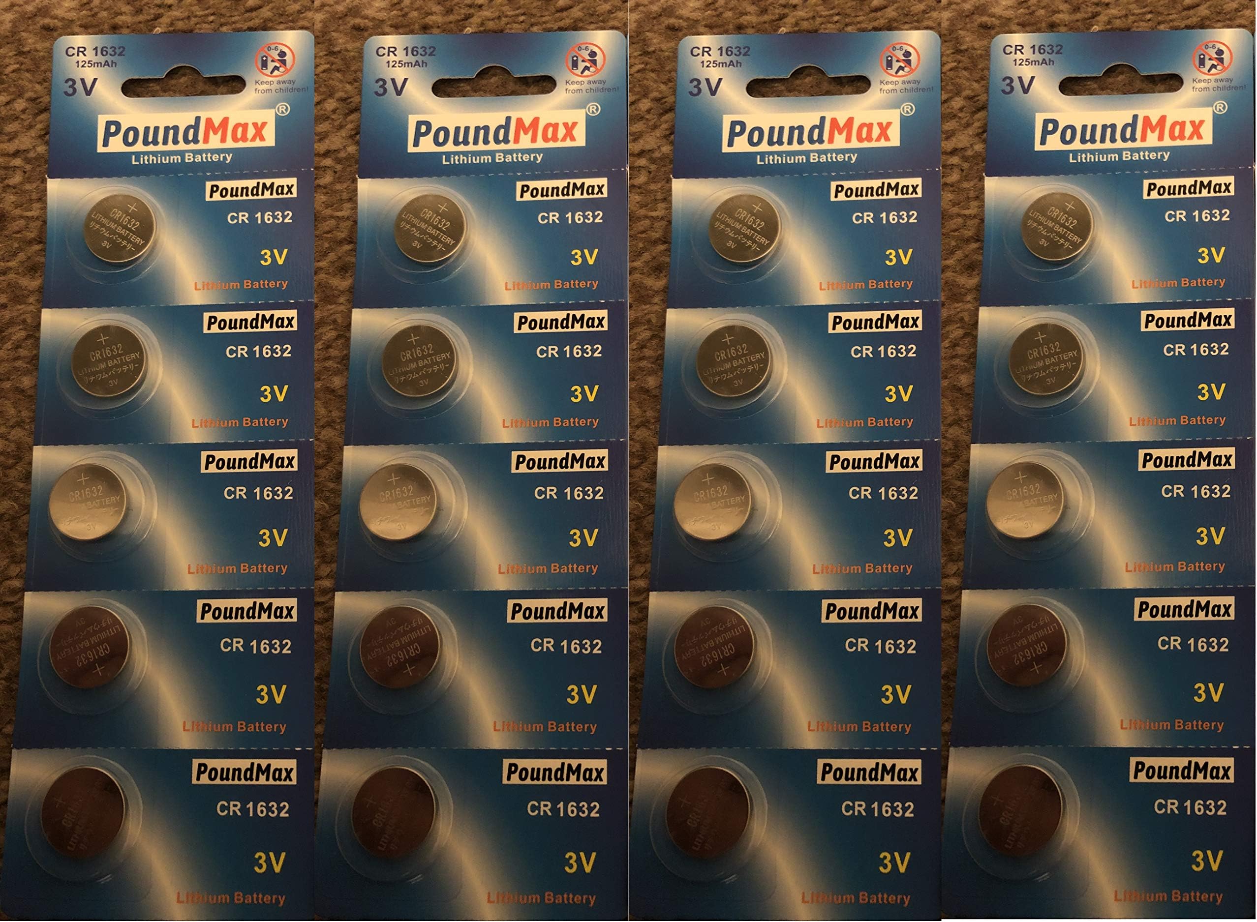 20 x PoundMax 1632 CR1632 DL1632 3V Lithium Coin Cell Batteries