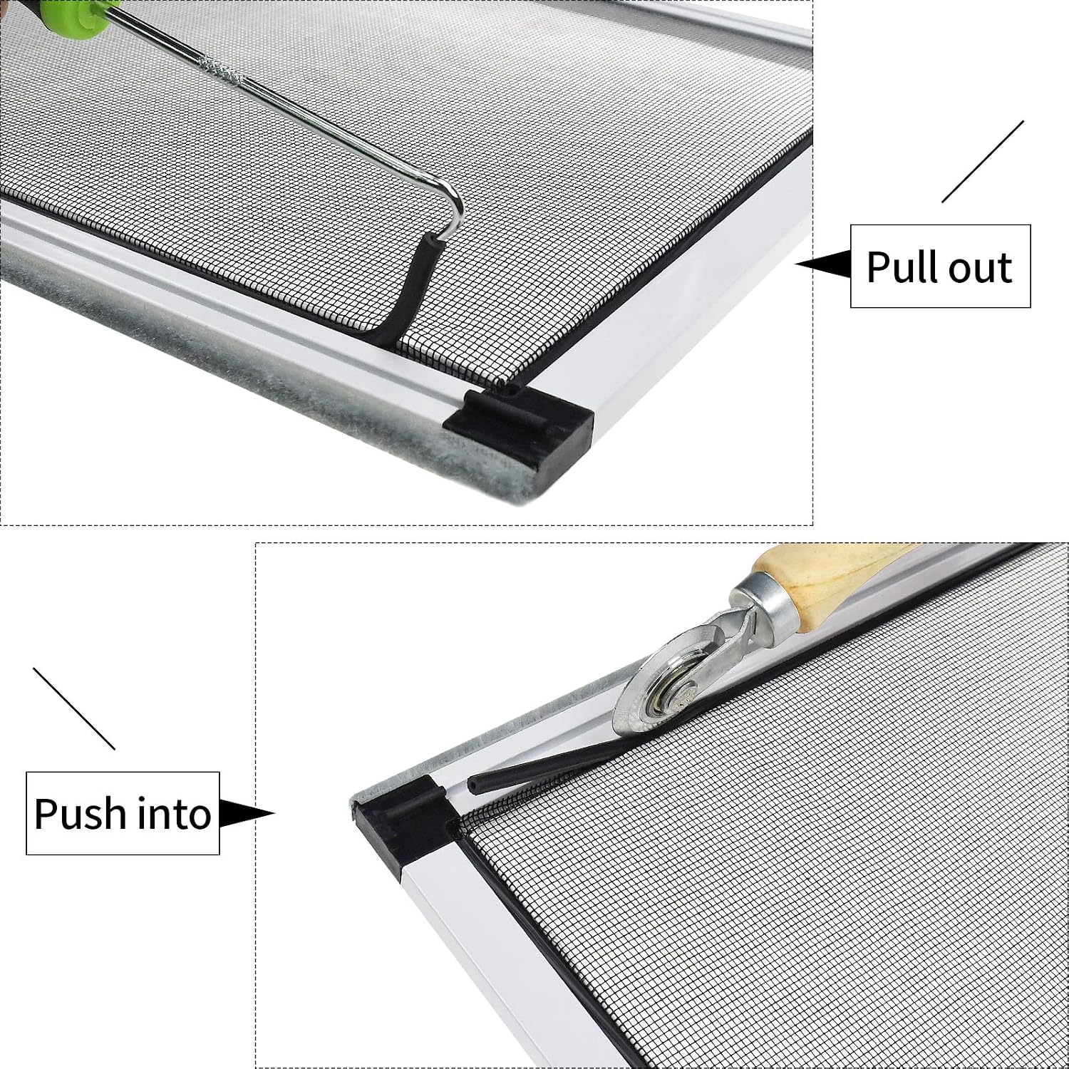 Yoochee Screen Tools - Screen Rolling Tool and Screen Spline Remover Hook - Screen Roller Tool with Wooden Handle and Steel Wheel for Screen Repair - Durable Tools for Installing Door Screens Window