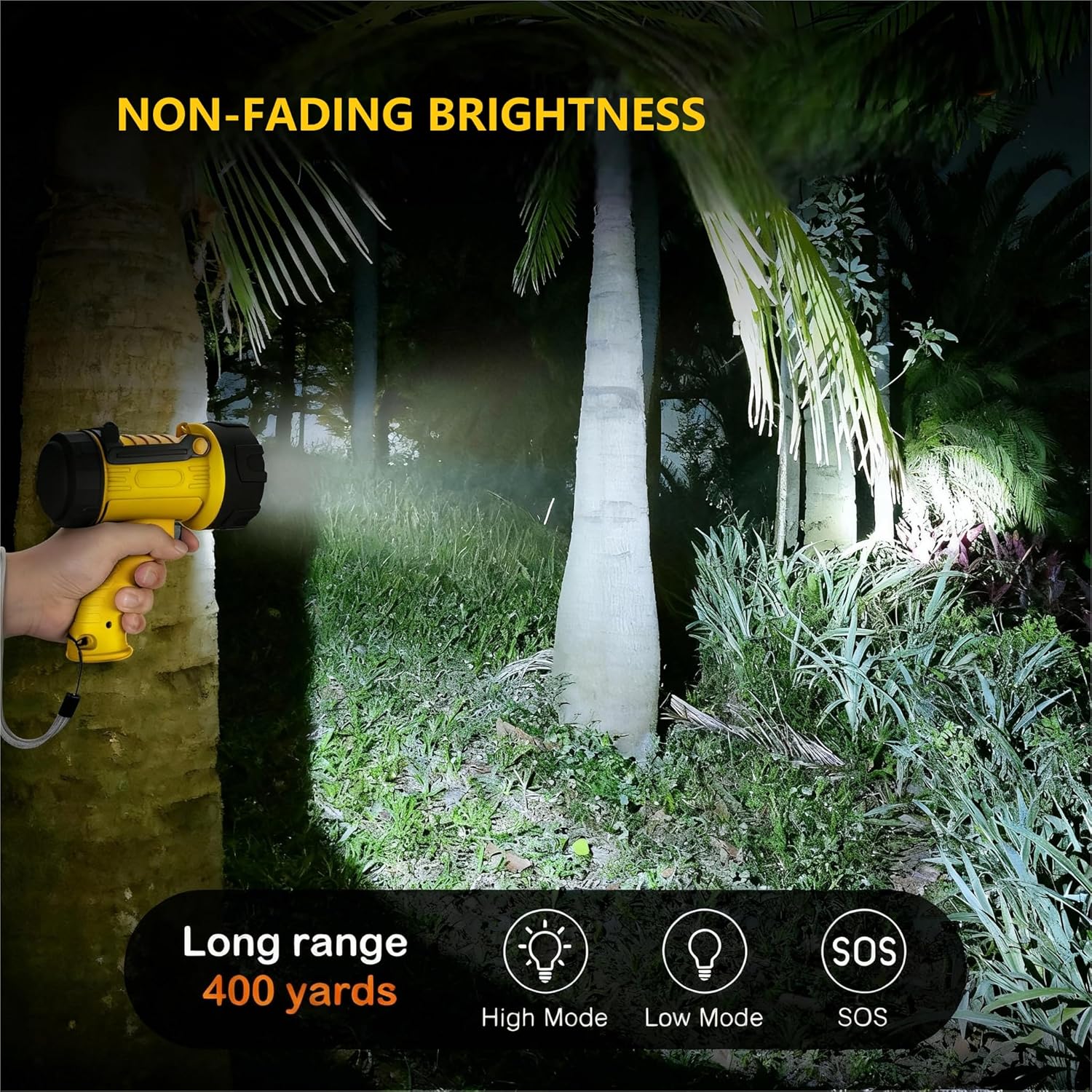 Rechargeable Spotlight Flashlight 200,000 Lumen LED, IP67 Waterproof 12 Hours Long Running Spot Light, Impact Resistant Handheld Spotlight with Detachable Red Lens