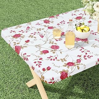 misaya Rectangle Vinyl Tablecloth 6 Foot Elastic Fitted Table Cover