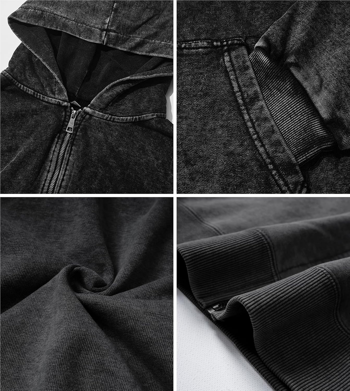 Men's Zip Up Hoodie, Vintage Graphic Long Sleeve Sweatshirt with Pockets Oversized Wash Old Jackets Unisex - Image 5