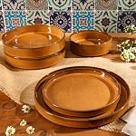 Bloomhouse Santorini Mist Double Bowl Terracotta Reactive Glaze Plates and Bowls Dinnerware Set - Amber, Service for Four (16pcs)