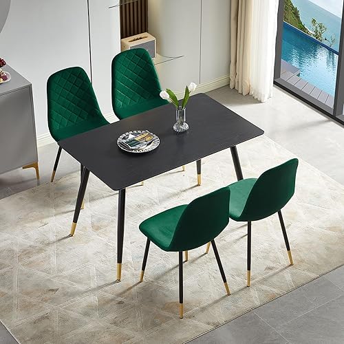 Miniatura 8 de Juego de 2 sillas de comedor de terciopelo verde, sillas tapizadas de cocina y comedor con patas de metal, sillas decorativas modernas de mediados