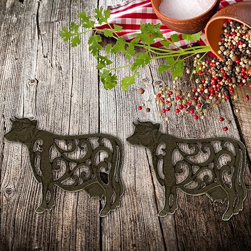 Miniatura 2 de Salvamanteles de vaca de hierro fundido con diseño floral (juego de 2)  Decoración rústica de cocina de granja