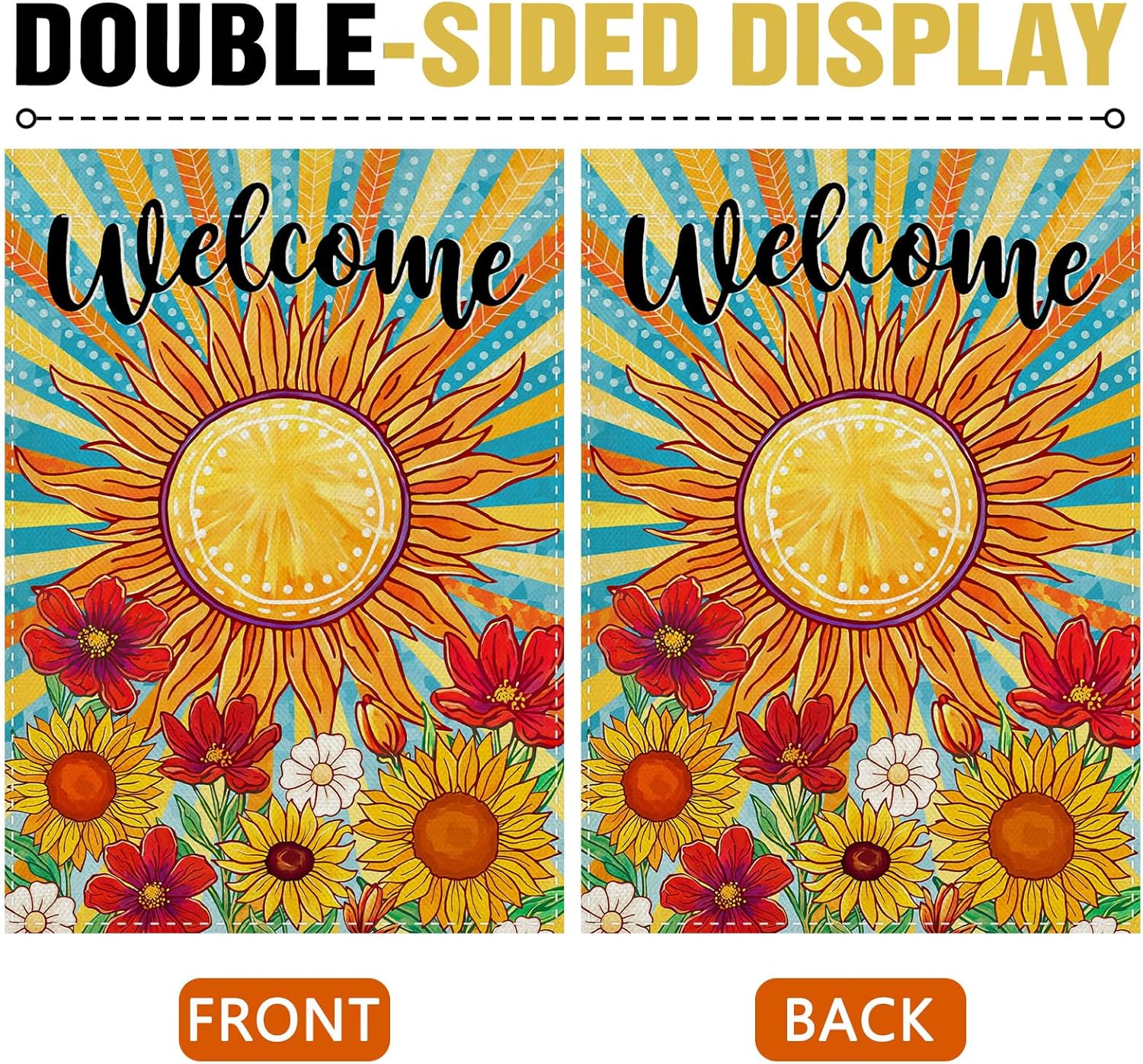 Dyrenson Welcome Spring Summer Sunflower Decorative Garden Flag, Colorful Poppy Daisy Flower Yard Outside Home Decoration, Floral Seasonal Burlap Outdoor Small Decor Double Sided 12 x 18 - Image 3