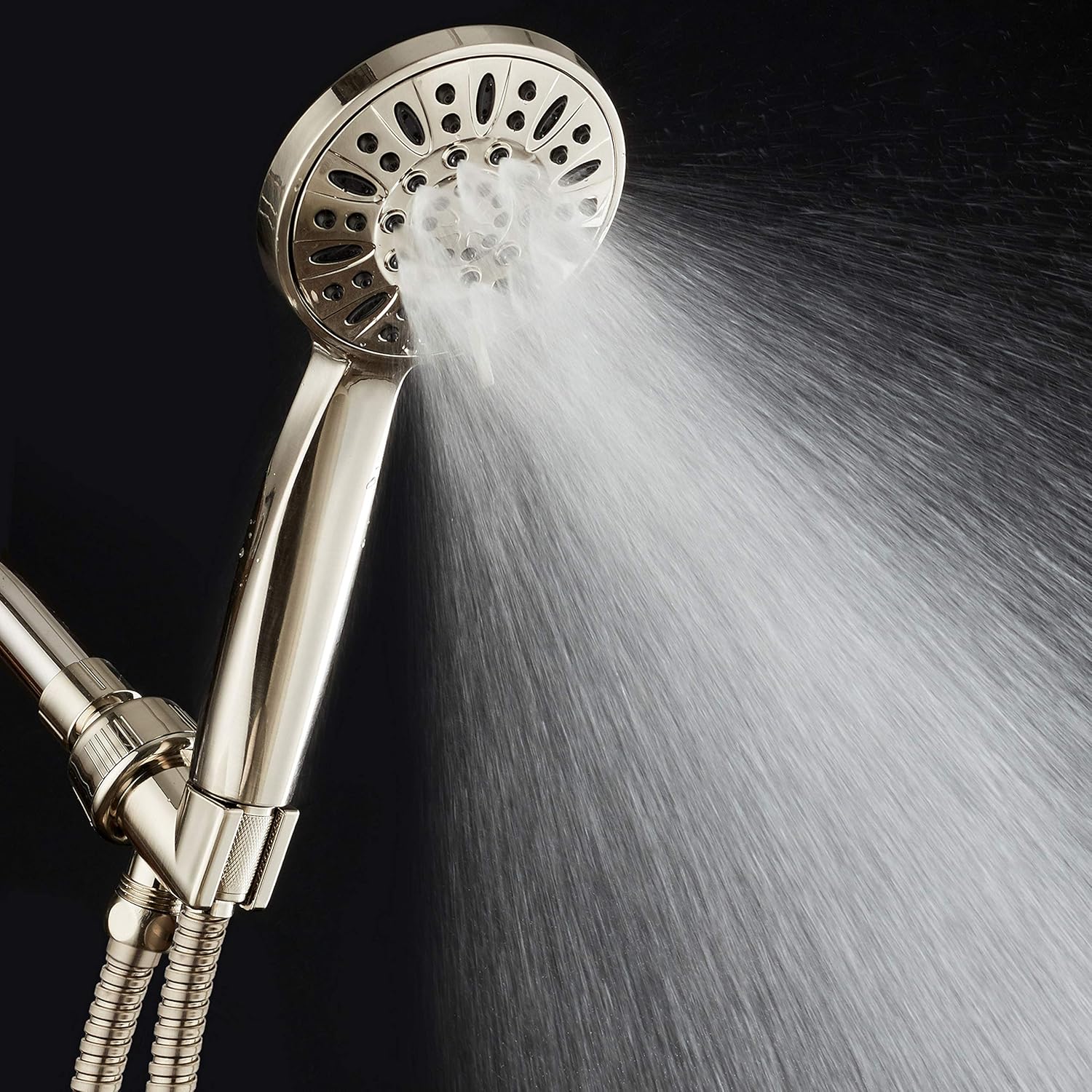 AquaDance High Pressure 6-Setting Full Brushed Nickel 4" Handheld Shower with Hose for the Ultimate Shower Experience! Officially Independently Tested to Meet Strict US Quality & Performance Standards