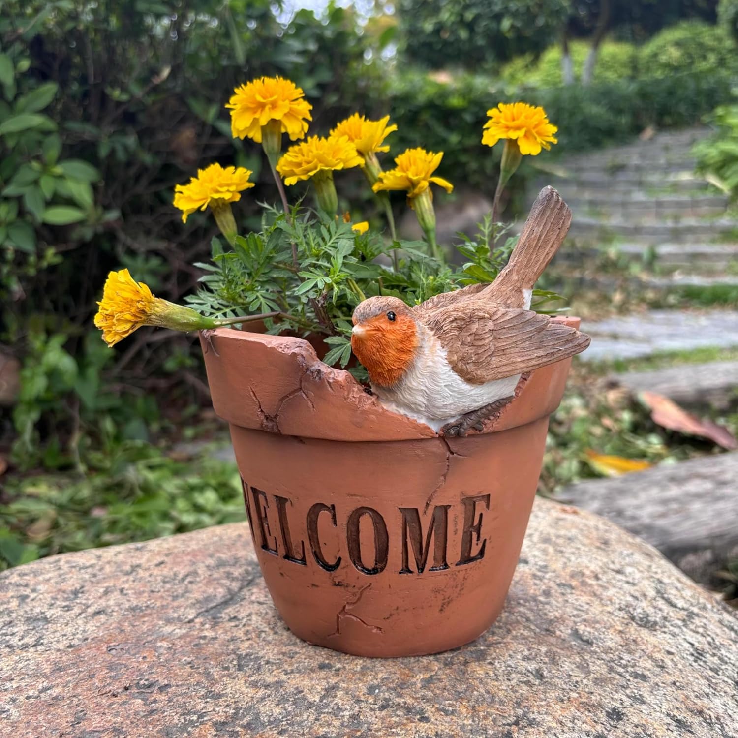 Bird Succulent Planter, Cute Bird Plants Pots, Indoor Outdoor Flowerpot Garden Decor, Bird Bonsai Flower Pot, Wooden Succulent Planter with Drainage for Yard Patio Lawn Balcony