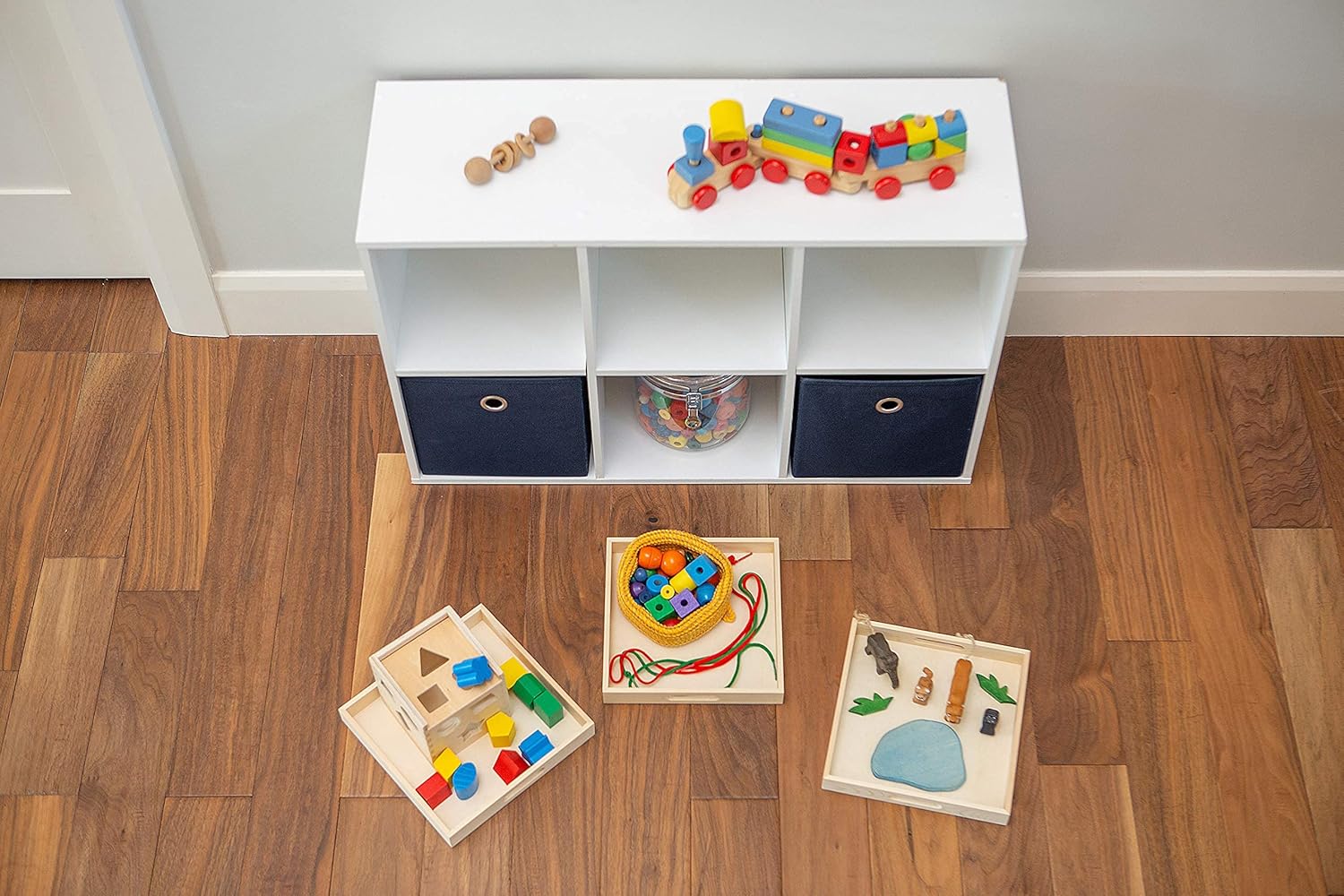 Wood Tray/Wooden Trays | Square Serving Boxes with Handles - Unfinished & Small | for Montessori Materials, Crafts to Paint, Kids, Decor, Shelf, Activity (10.5 x 10.5 x 1.5, Pack of 2)