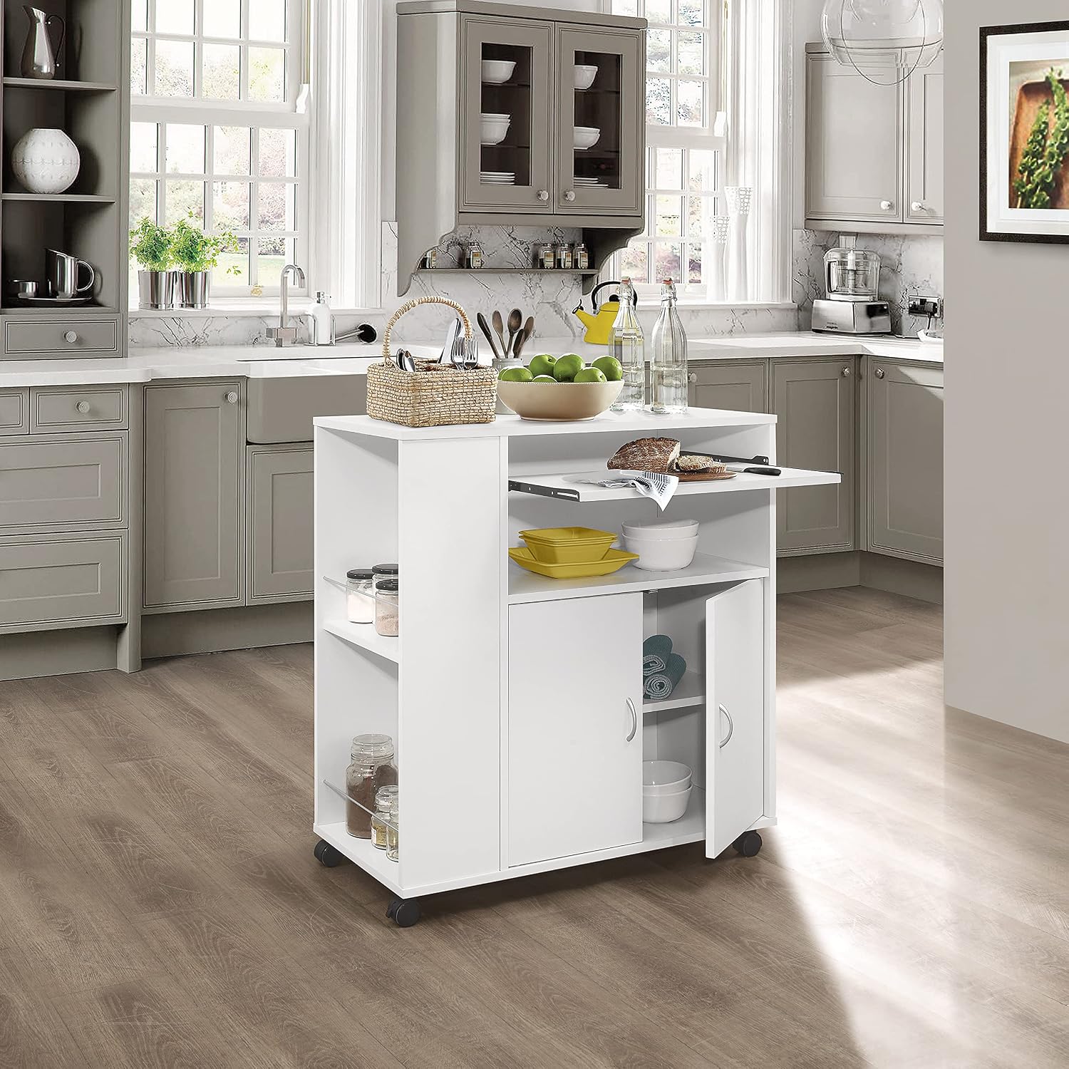 Kings Brand Furniture - Kitchen Island Rolling Cart on Wheels with Storage Cabinet, Black
