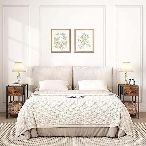 Miniatura 2 de Hoctieon Mesita de noche con 2 cajones de tela, mesitas de noche para dormitorios, mesa auxiliar con cajón, mesitas de noche de granja, mesa