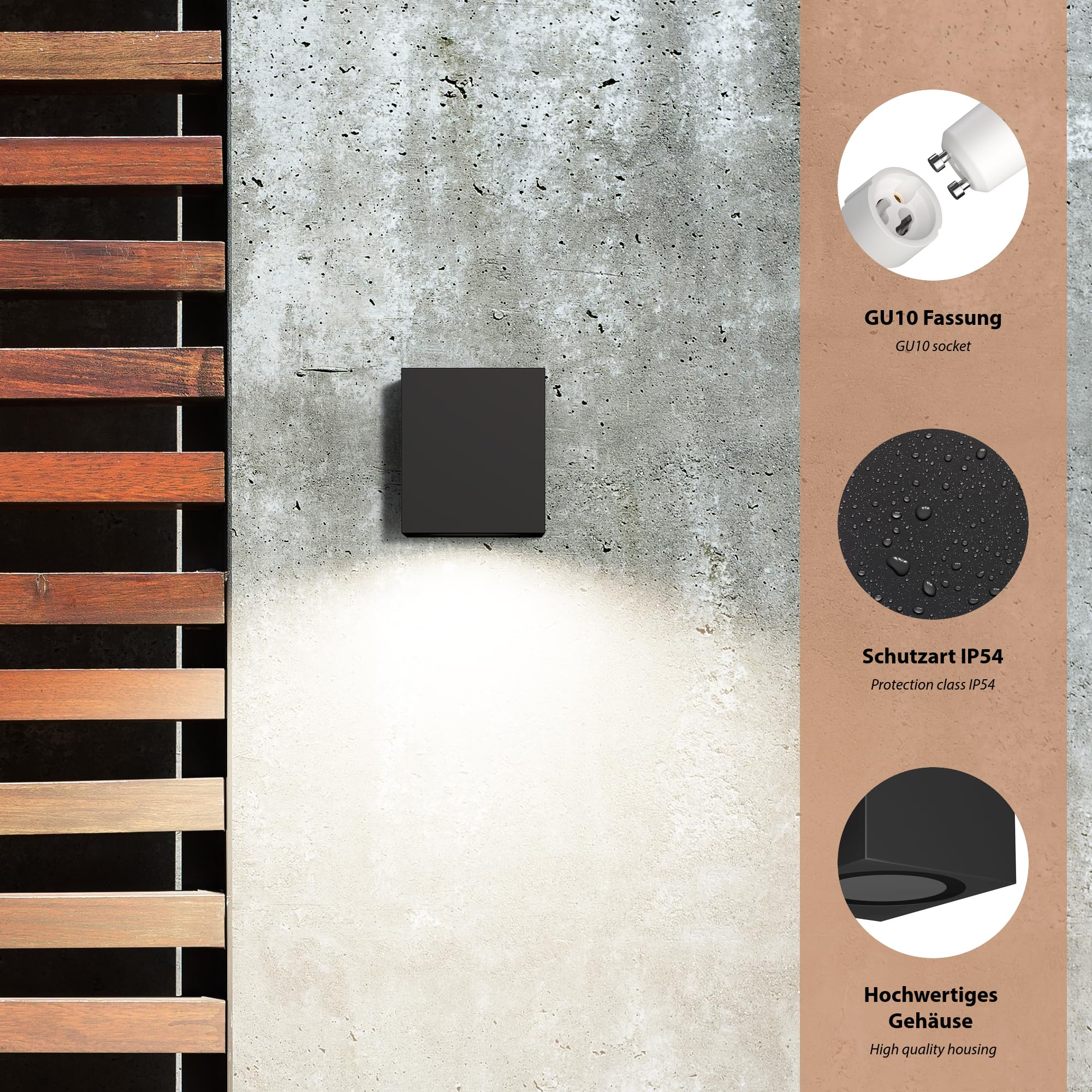 ledscom.de 2 x ALSE wall Light for Outdoors IP54, Downlight, Black matt, Angular, 1x GU10 max. 35W, Square, 2 pieces (pack of 1) - Image 3