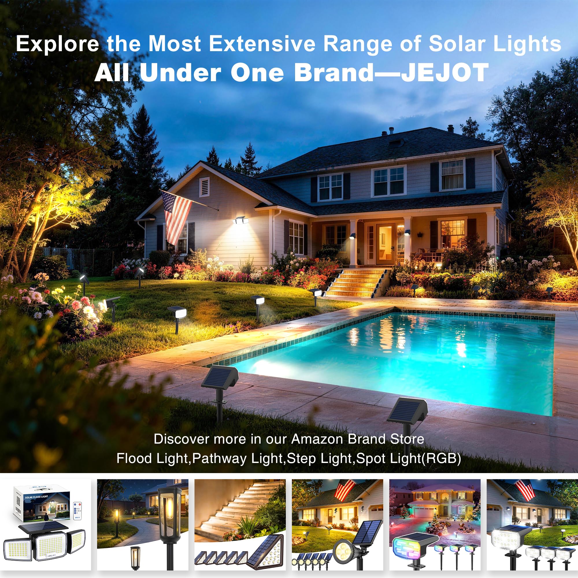 JEJOT Solarleuchten für den Außenbereich, wasserdicht, IP65, superhelle LED, 3000 K, 2 Beleuchtungsmodi, solarbetrieben, Terrasse, Garten, Solarleuchten, Außen-Landschaftslichter an/aus