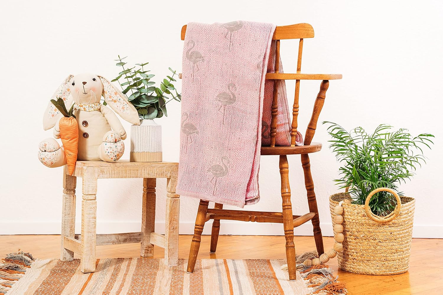 Leyl&Ari Toddler Crib Blanket | Woven Thermal Baby Stroller Blanket | Turkish Cotton Blaket for Boys & Girls (Flamingo)