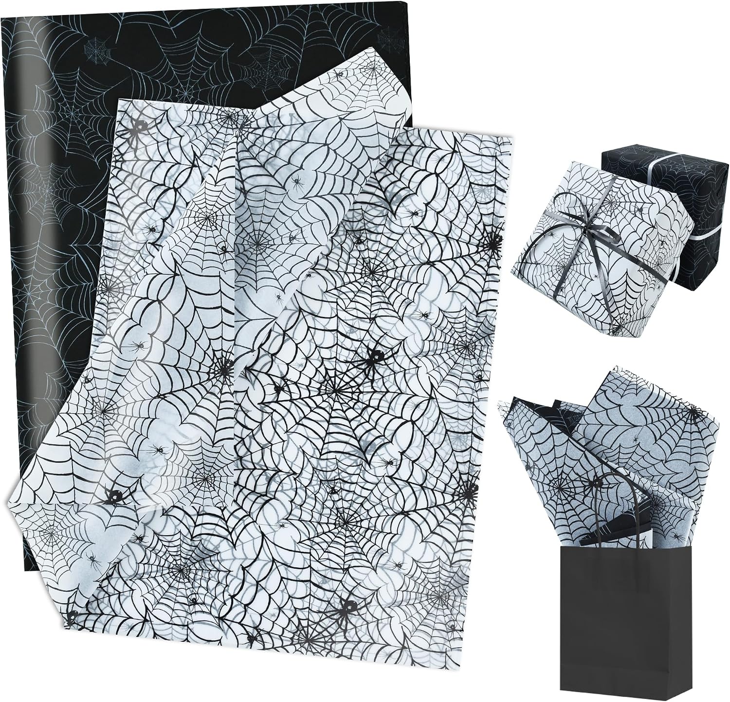 BEISHIDA 60 Sheets Spider Web Vintage Tissue Paper Bulk for Gift Wrapping