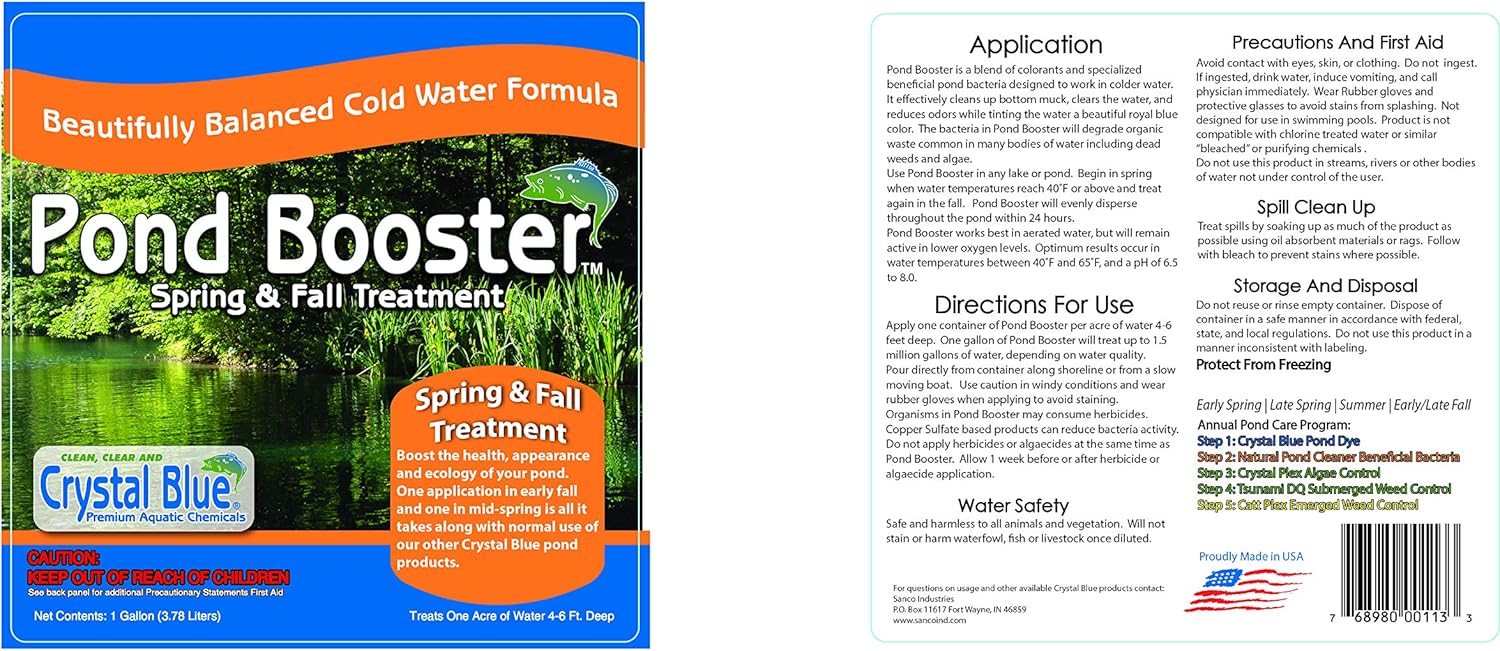 Sanco Industries Crystal Blue Pond Booster - Royal Blue Pond Dye & Bacteria Combo - 1 Gallon : Patio, Lawn & Garden