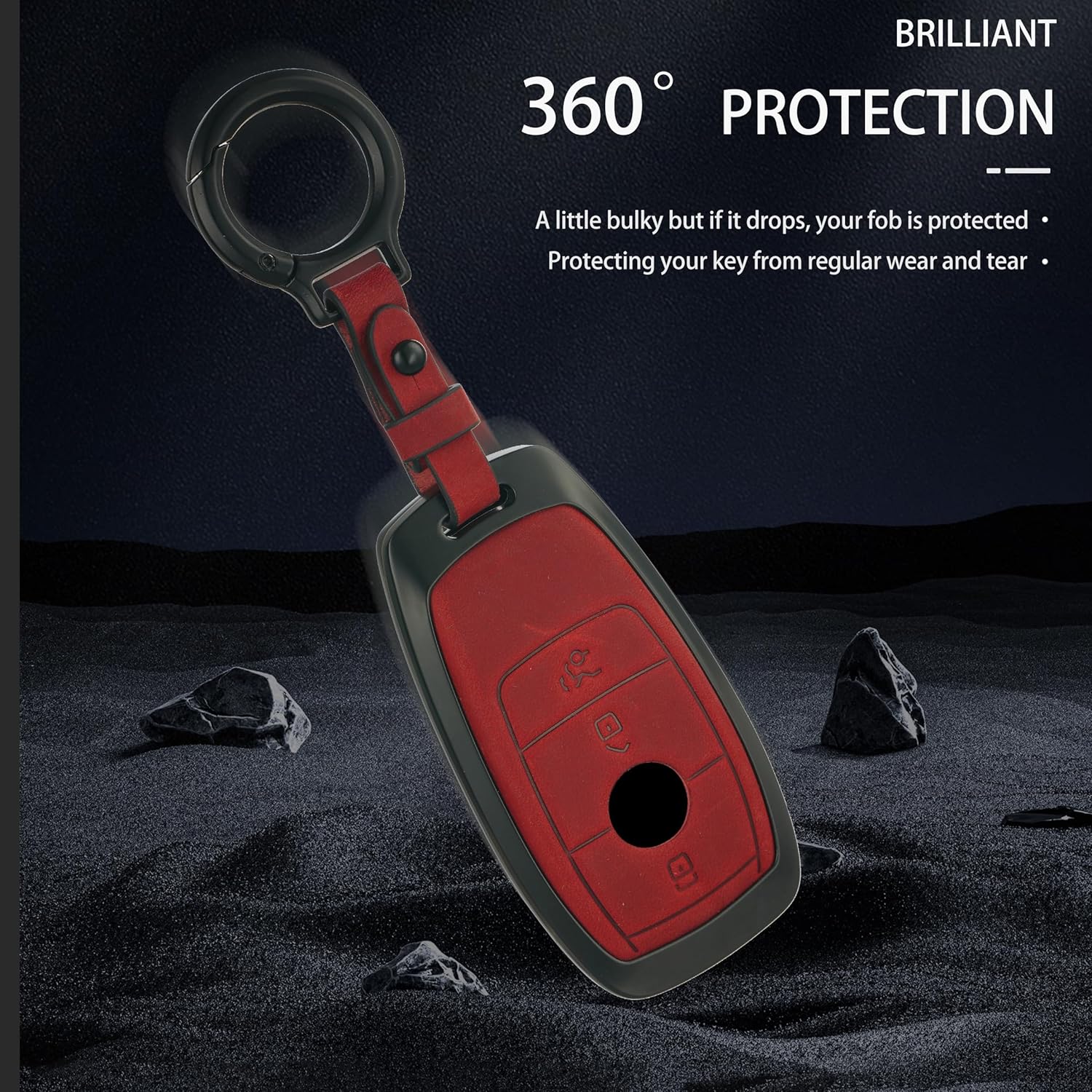 Key Fob Cover Leather Compatible for Mercedes Benz 2019-2023 C, E Class,2017-2023 GLS, GLB, G Class, 2020-2023 GLC, 2020-2025 GLE, AMG, 2016-2023 CLS, 2017-2022 S Class, CL (3 Button ) - Image 7