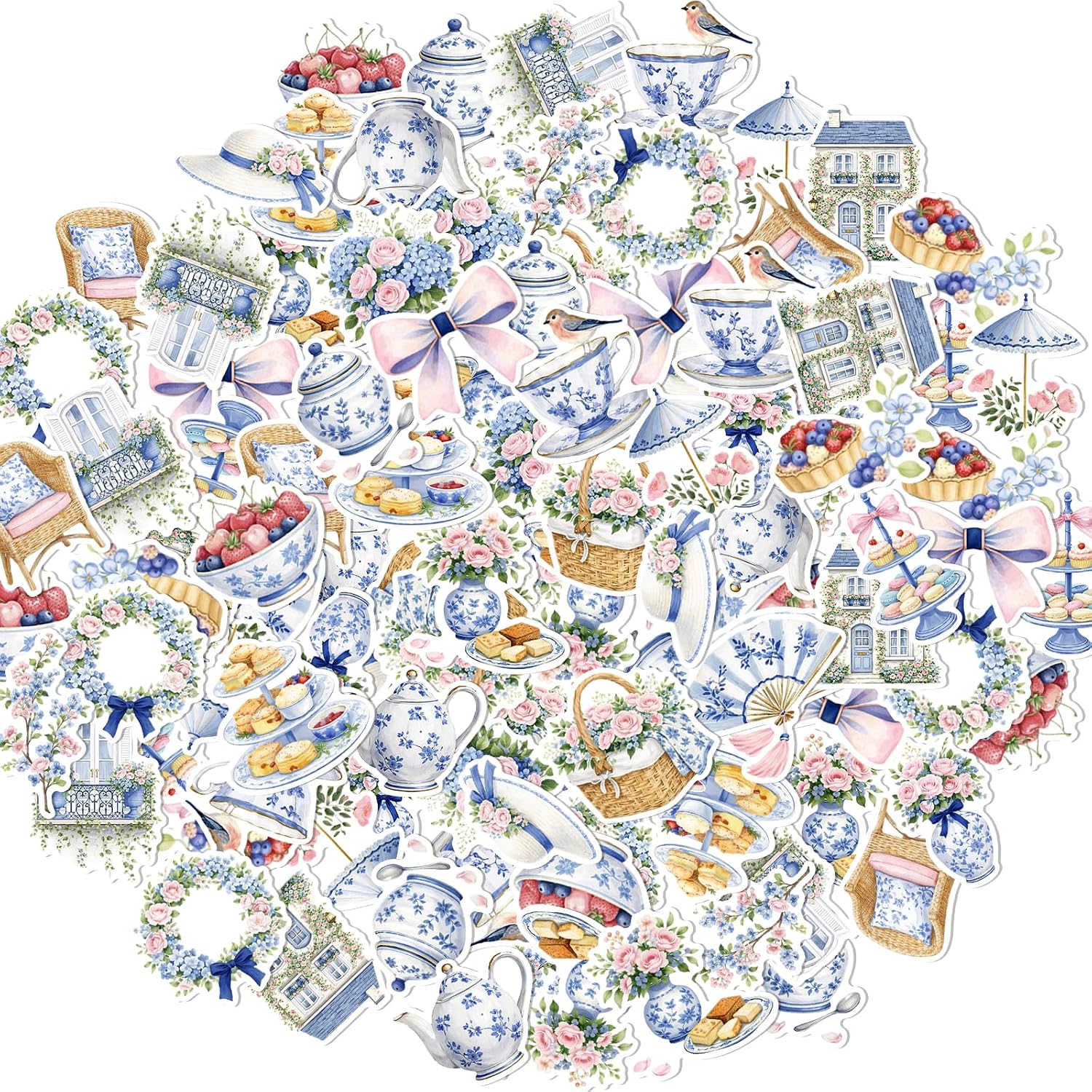 100PCS Birthday Cake Stickers Waterproof Colorful Bow Cake Stickers for Holiday Gift Wrapping Scrapbook Laptop Water Bottle Phone Pad Computer Journal Christmas Birthday Party Supplies