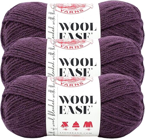 Vista 52 de Lion Brand Yarn Wool-Ease - Ovillo de lana para tejer y hacer ganchillo, paquete de 3, color carámbano