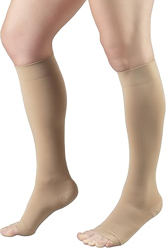 Vista 12 de Truform Medias quirúrgicas, compresión de 18 mmHg para hombres y mujeres, longitud alta hasta la rodilla, puntera abierta, color negro, talla M