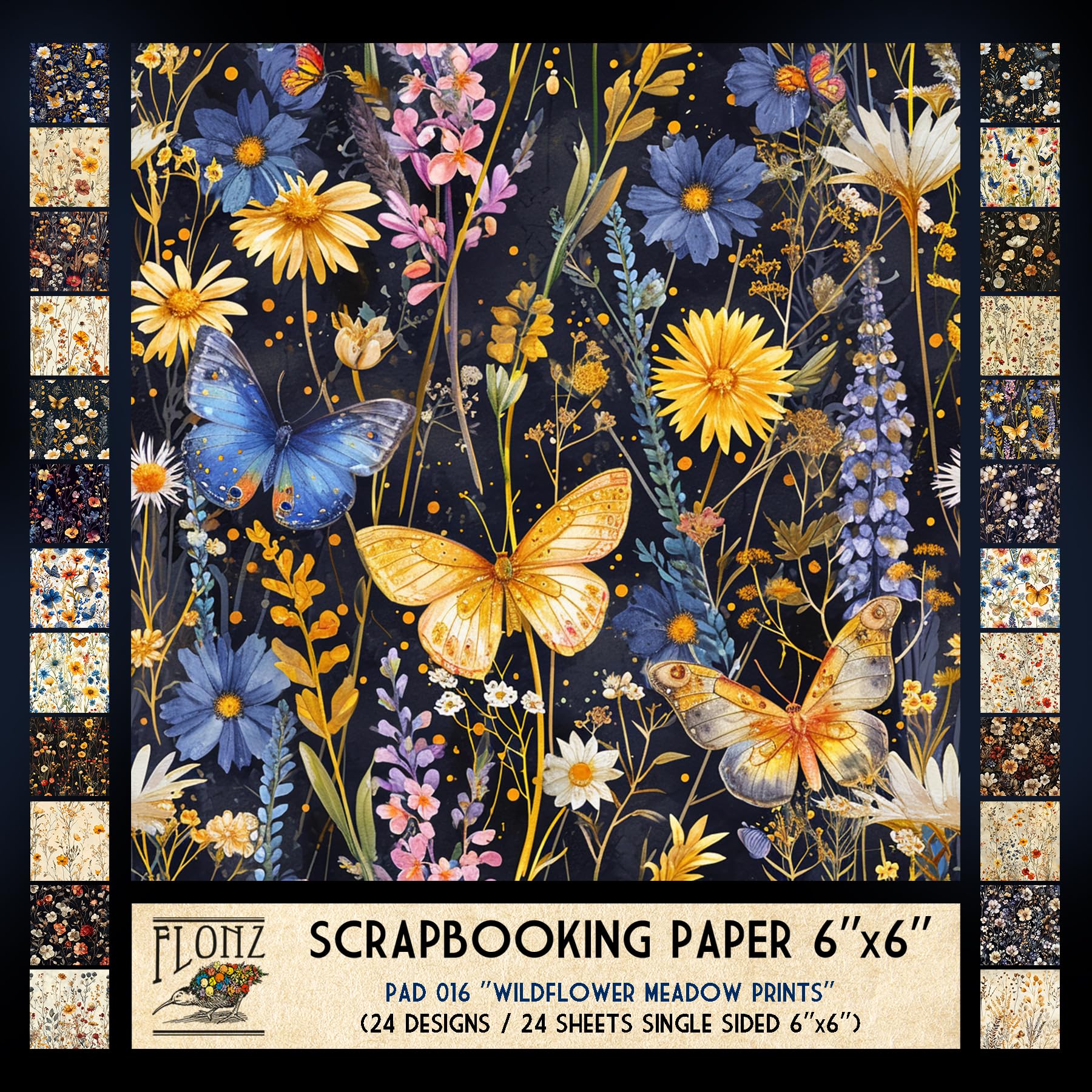 Papier pour scrapbooking FLONZ 15x15 cm prairie fleurs