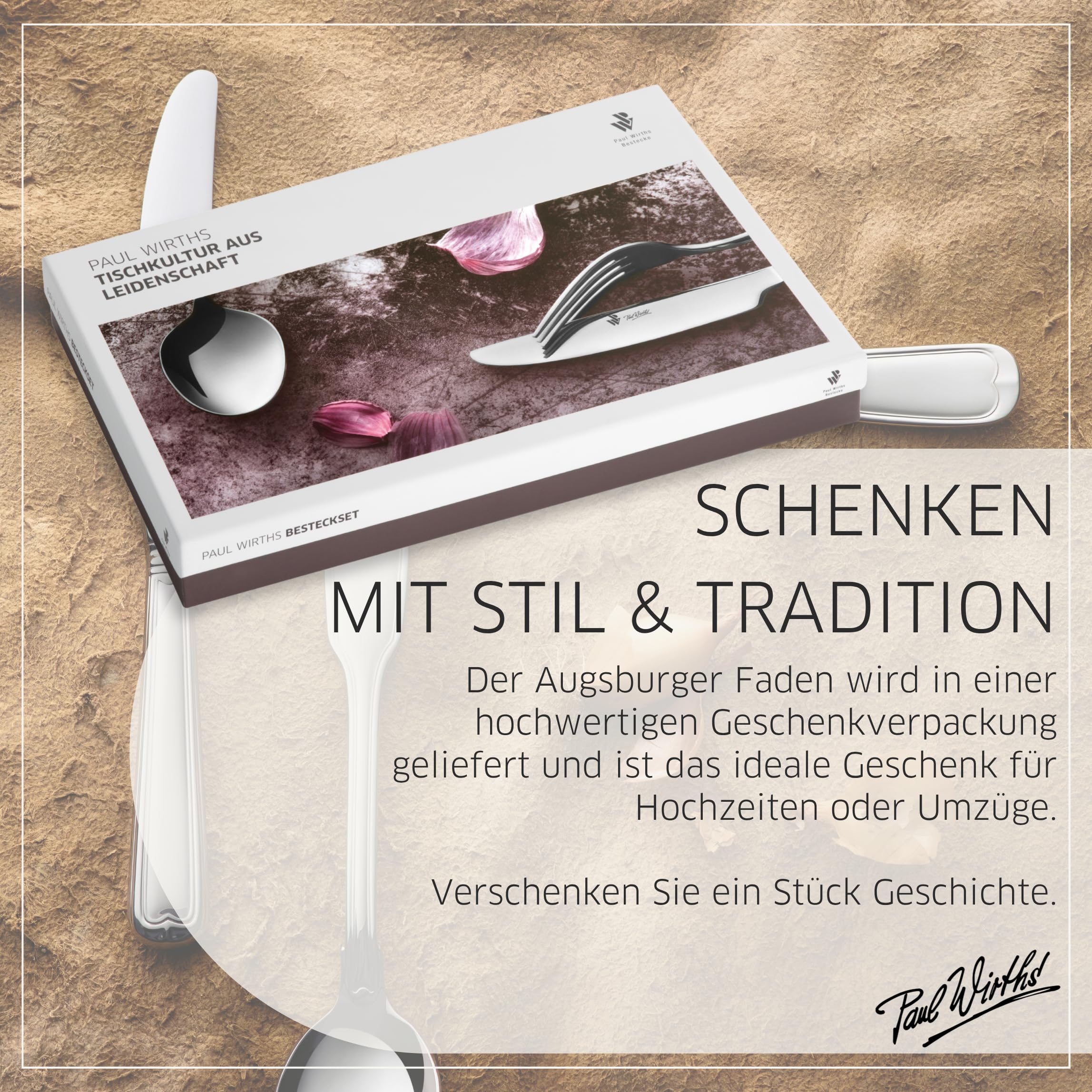 Paul Wirths Besteck-Set 30-teilig für 6 Personen, Augsburger Faden | Hochwertiger Edelstahl 18/10, hochglanzpoliert, rostfrei, spülmaschinenfest und im praktischen Besteckkasten