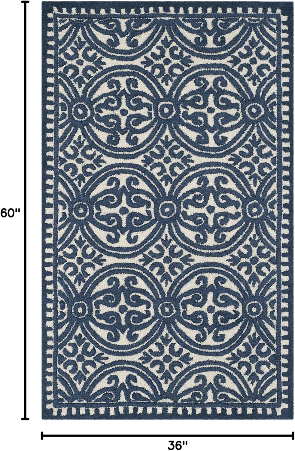 SAFAVIEH Cambridge Collection Accent Rug - 3' x 5', Ivory & Navy, Handmade Moroccan Wool, Ideal for High Traffic Areas in Entryway, Living Room, Bedroom (CAM232B)
