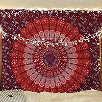 Vista 11 de Bless International - Tapiz de cama para colgar en la pared con mandala de pavo real bohemio y psicodélico (azul dorado, rosa, tamaño Queen