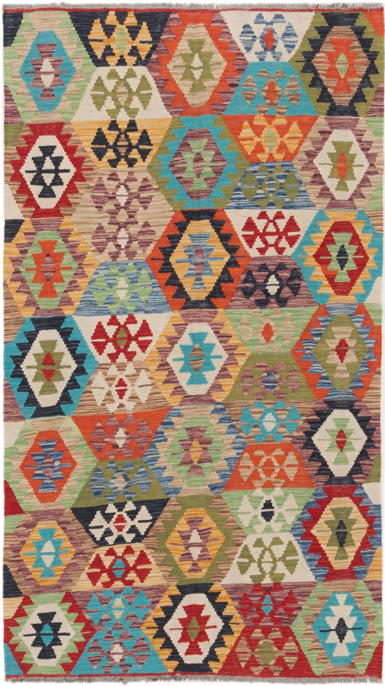 Tapis Kilim Afghan en laine 106x189 cm, tissage plat traditionnel pour réchauffer un salon