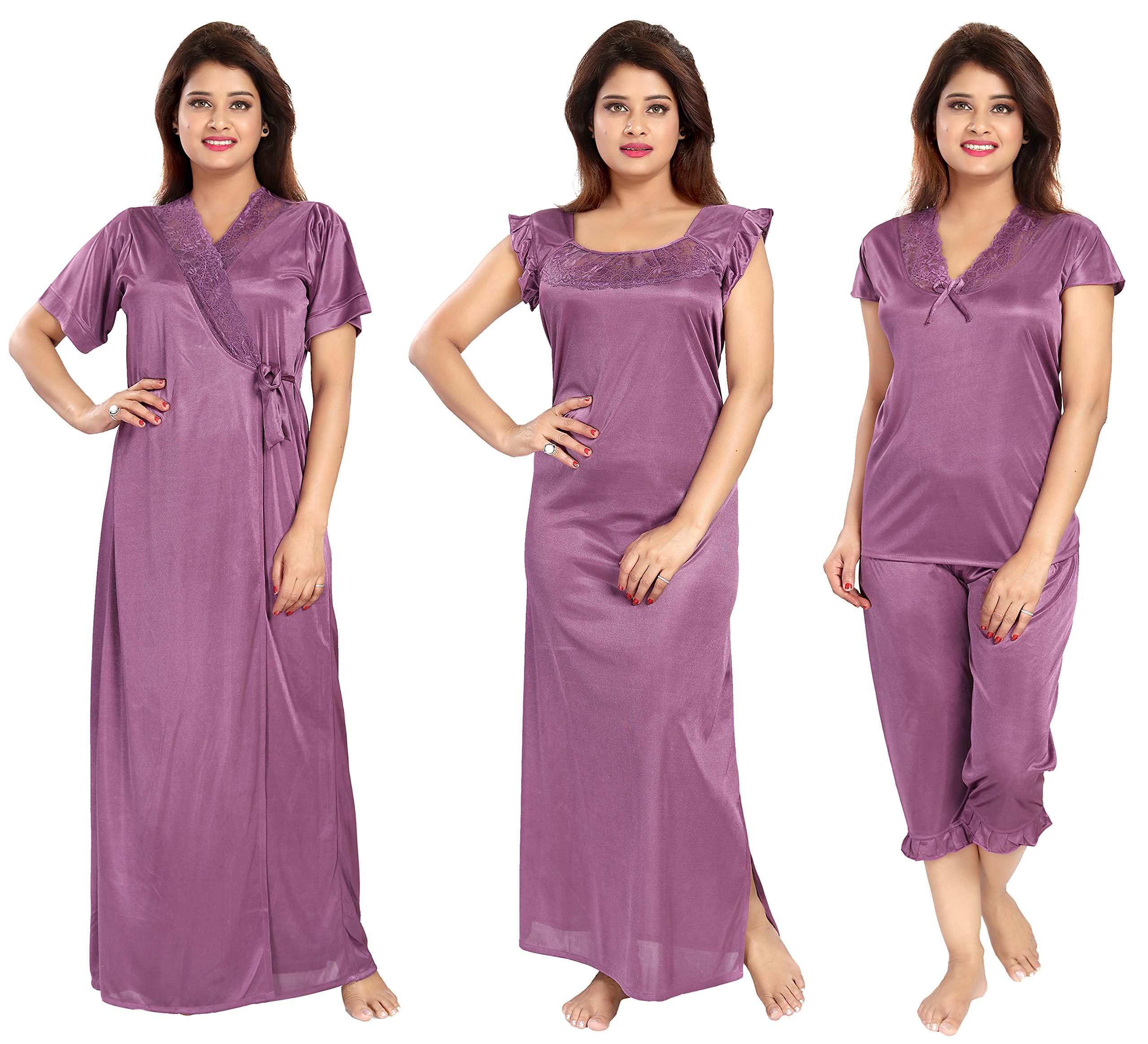 noty Women's Satin Plain/Solid Nightwear Set Pack of 4-picture-15