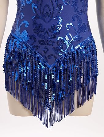 AFAVOM Women Latin Dance Sequin Fringe Bodysuit Sparkle Music Festival Rave Outfit Concert Cami Leotard Party Jazz Jumpsuit