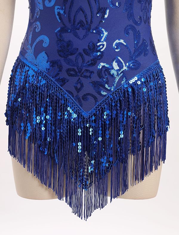 IMEKIS Rave Outfits for Women: Sparkle Fringe Bodysuit Music Festival Clothing Alien Halloween Costumes Adults Fairy Space Cowgirl Shiny Sequin Dance Jumpsuit Concert Party Royal Blue Floral Large by IMEKIS - Image 6