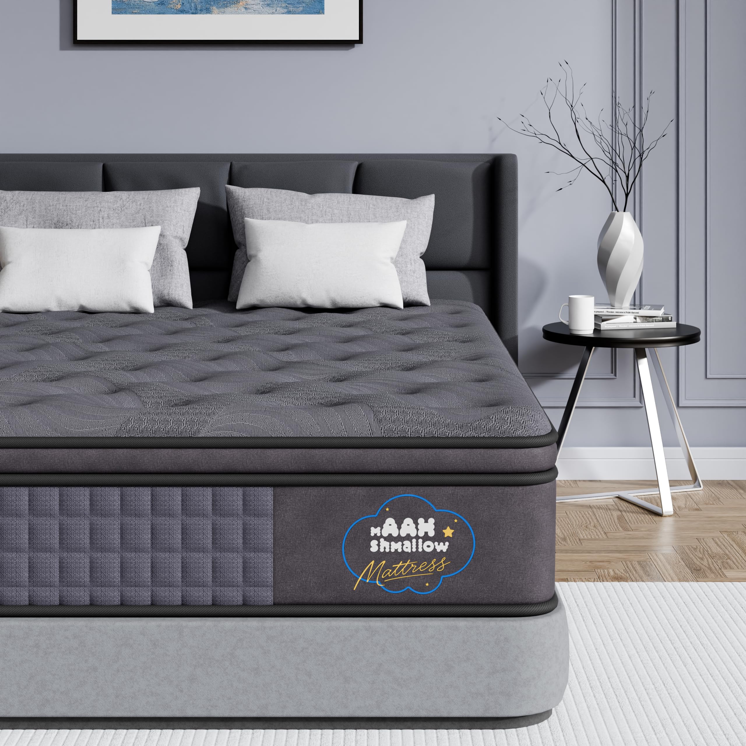 MAAHshMallow Double Mattress 4FT6 (135x190x26cm), Orthopaedic Memory Foam Mattress, Medium Firm Pressure Relief Comfort, Breathable Cover, Compatible with Slatted Bed Frame & Divan Base(Grey, Double)