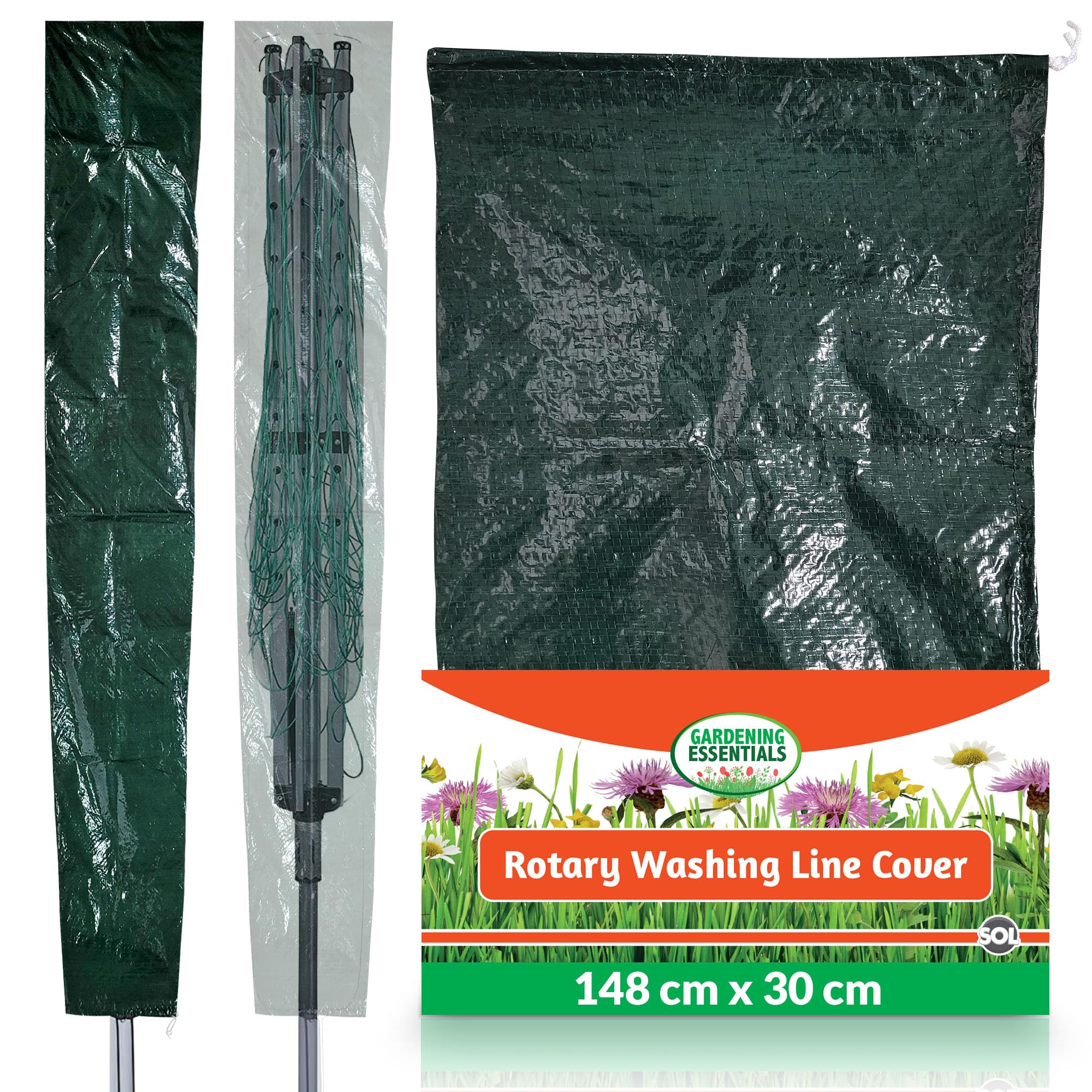 SOL Rotary Washing Line Cover 148x30cm - Heavy Duty Waterproof Airer