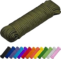 Vista 1 de TECEUM Cuerda – 90 pies x 1/4 pulgada (7mm) – Verde Ejército – Cuerda Utilitaria Versátil y Resistente – Acampada, Artesanía, Asta de Bandera