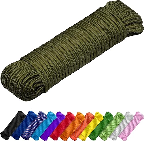 TECEUM Cuerda  90 pies x 14 pulgadas (0.276 in)  Verde militar  Cuerda fuerte multiusos  Camping, manualidades, asta de bandera, interior y exterior