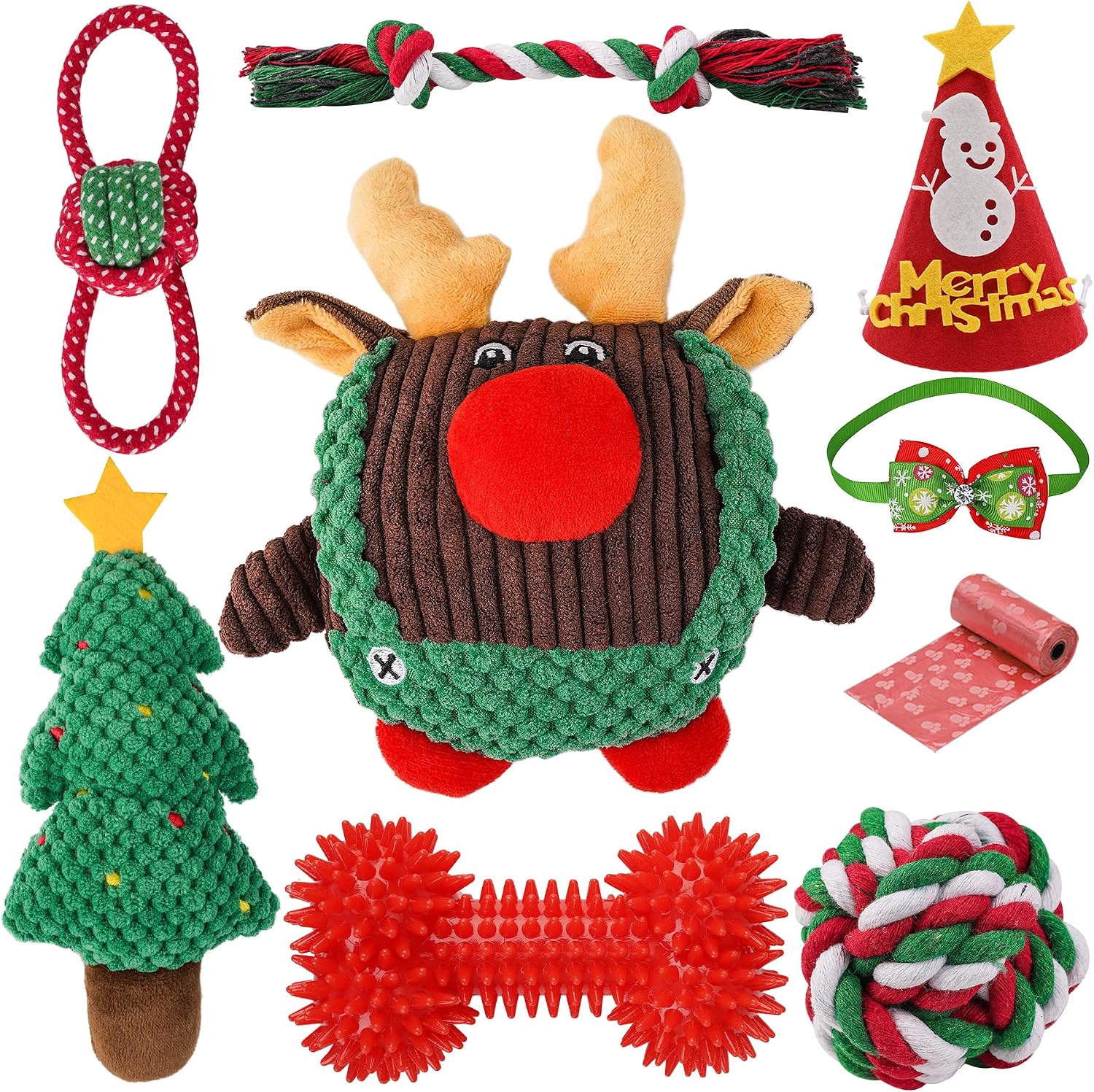 KIPRITII Christmas Puppy Toys for Dogs Xmas Gifts, 9 Pack Luxury Dog Chew Toys for Teething Small Dogs with Squeaky Toys, Rope Toys &…