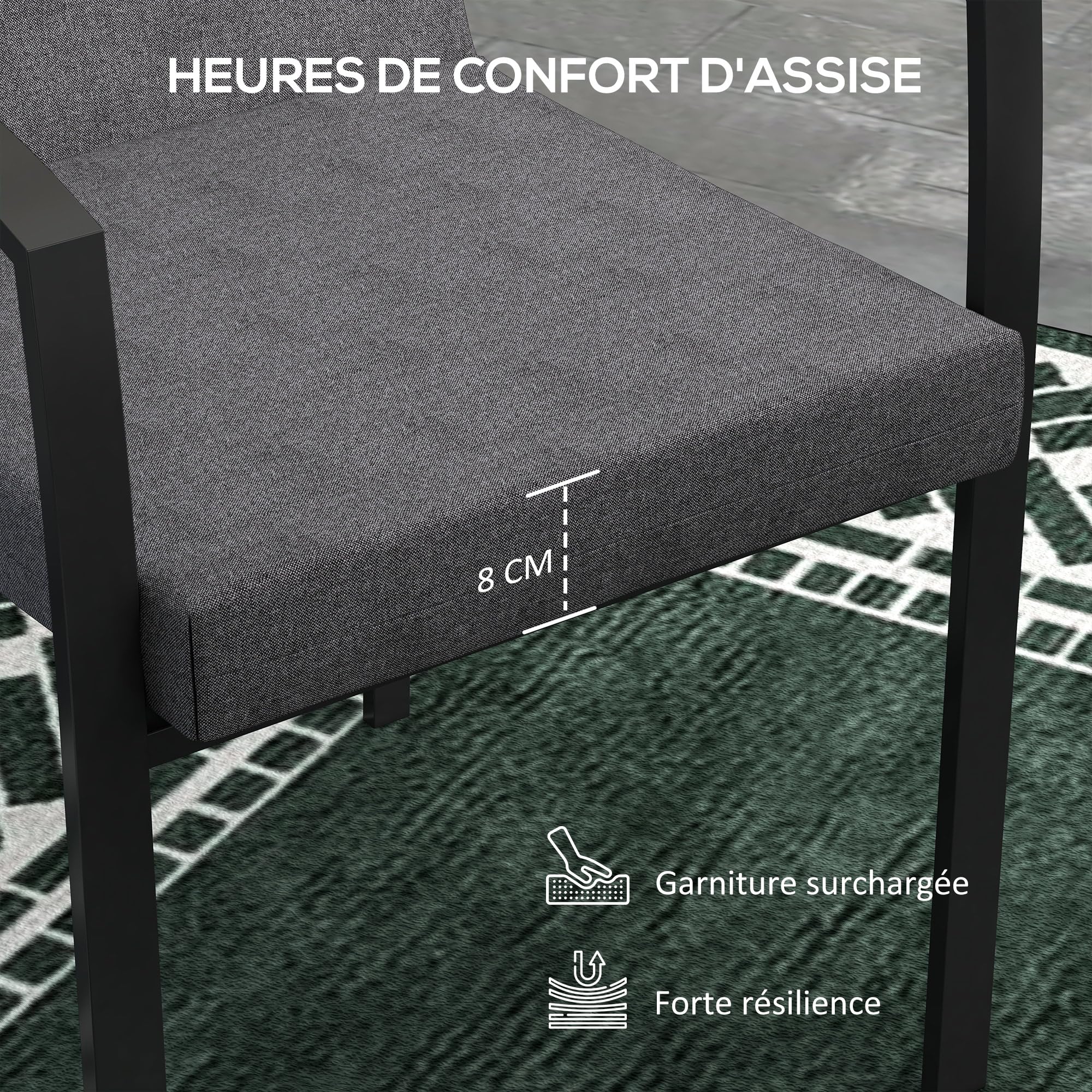 Outsunny Lot de 2 Coussins d'extérieur Chaise 8 cm 112L x 51l cm Gris Foncé
