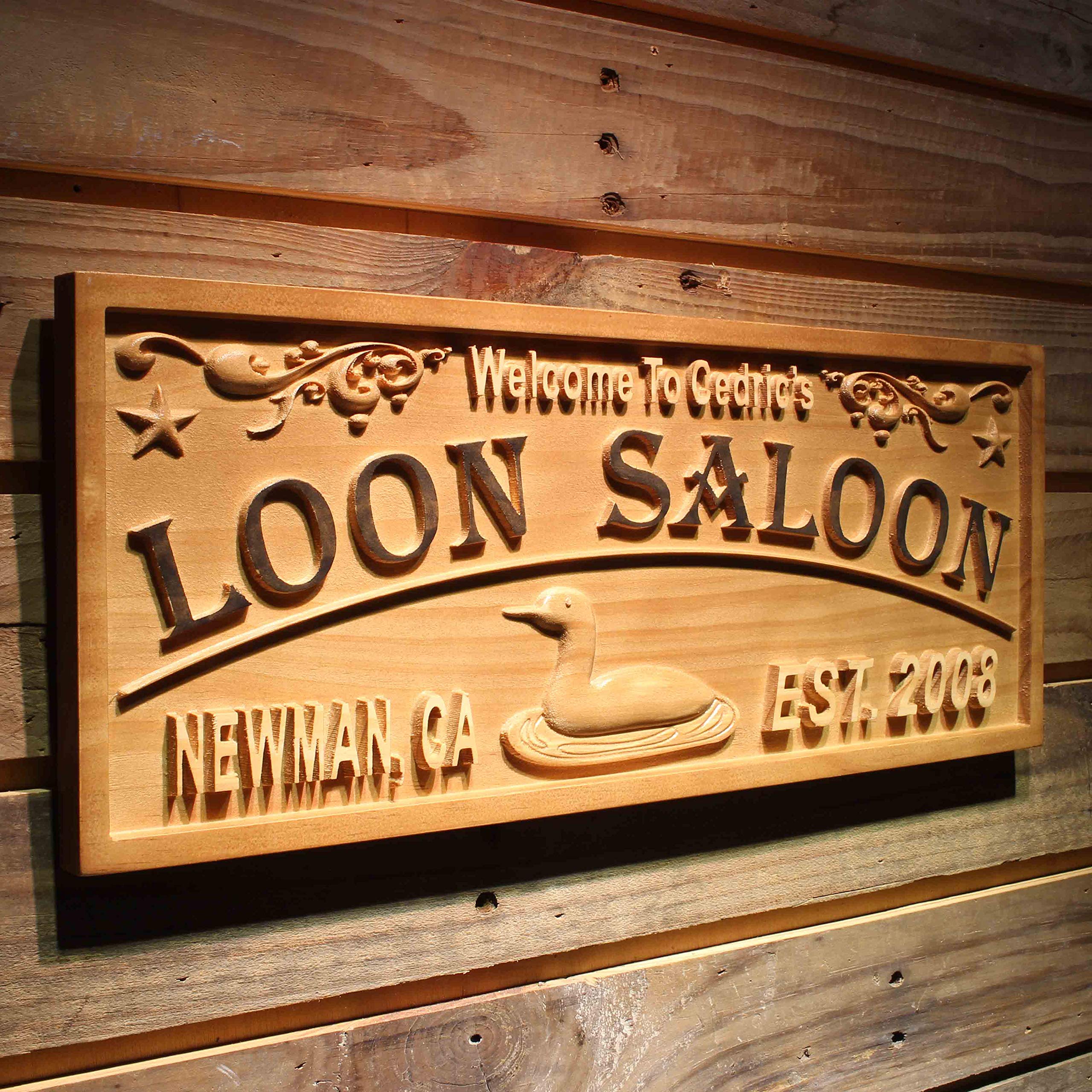 ADVPRO wpa0404 Loon Saloon Name Personalized Duck City Limit Location Wood Engraved Wooden Sign - Large 26.75 x 10.75