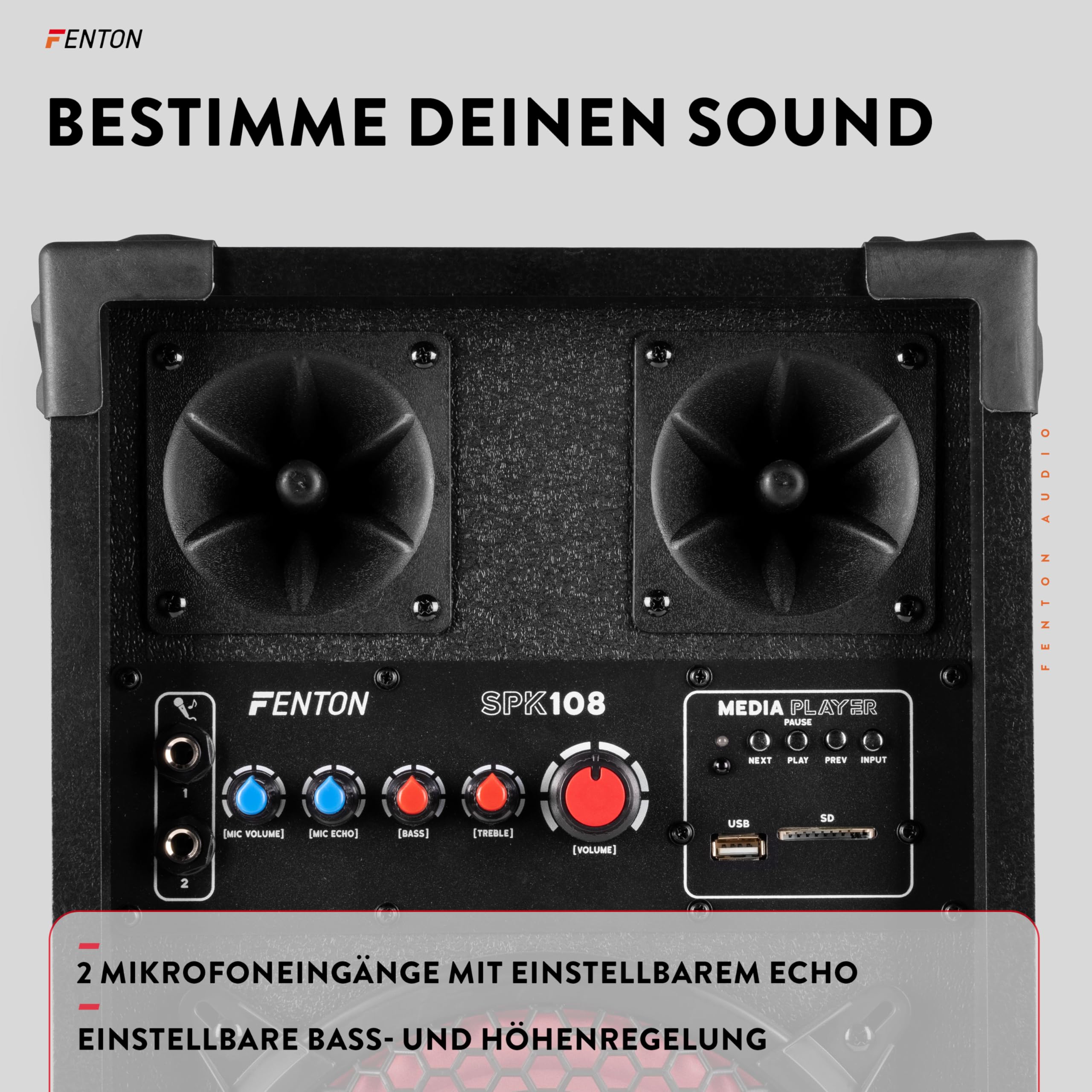 Fenton SPK-108 PA Anlage Aktiv Komplettset 400 Watt – Party Lautsprecher Paar mit Bluetooth & USB – DJ Anlage Boxen Musik – 8" Woofer Standlautsprecher – Musikbox Groß für Karaoke & Events