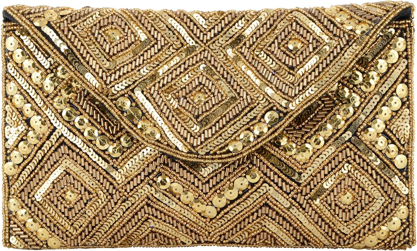 Women's Hand Embroidered Envelope Clutch -Bridal Ethnic Traditional Casual Purse/Clutch/Handbag (23 L x 2.5 W x 13H cm)