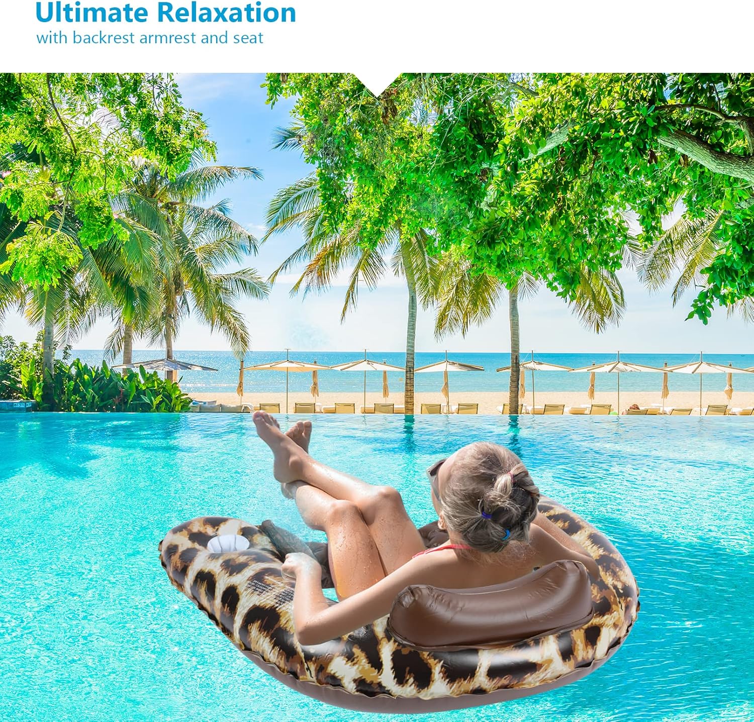 Inflatable Pool Float Chair - Extra Large Floating Pool Lounger with Cup Holder for Adults
