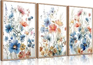 Amazon.com: 3Pcs Wildflower watercolor Bouquet Canvas Wall Art Nursery ...