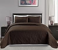 Vista 1 de Mk Collection Colcha King/California King Tamaño Extra Grande 118"x106" 3 Piezas Diamante Cubrecama Relieve Sólido Marrón/Chocolate Nuevo