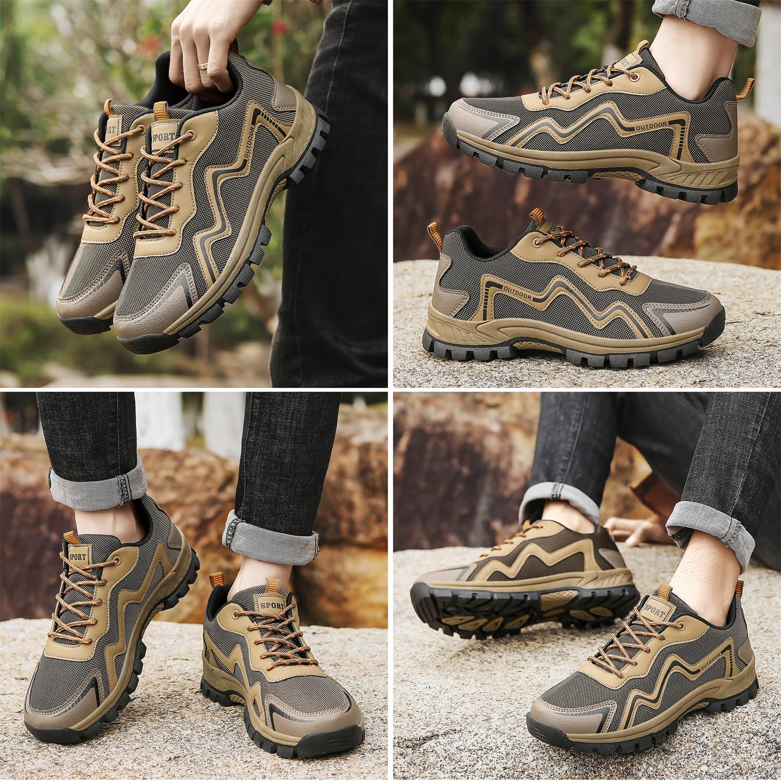 Wanderschuhe Für Herren Zum Wandern Reisen rutschfest Leicht Für Outdoor Camping Arbeit Sneakers Low Top,Braun,44 EU