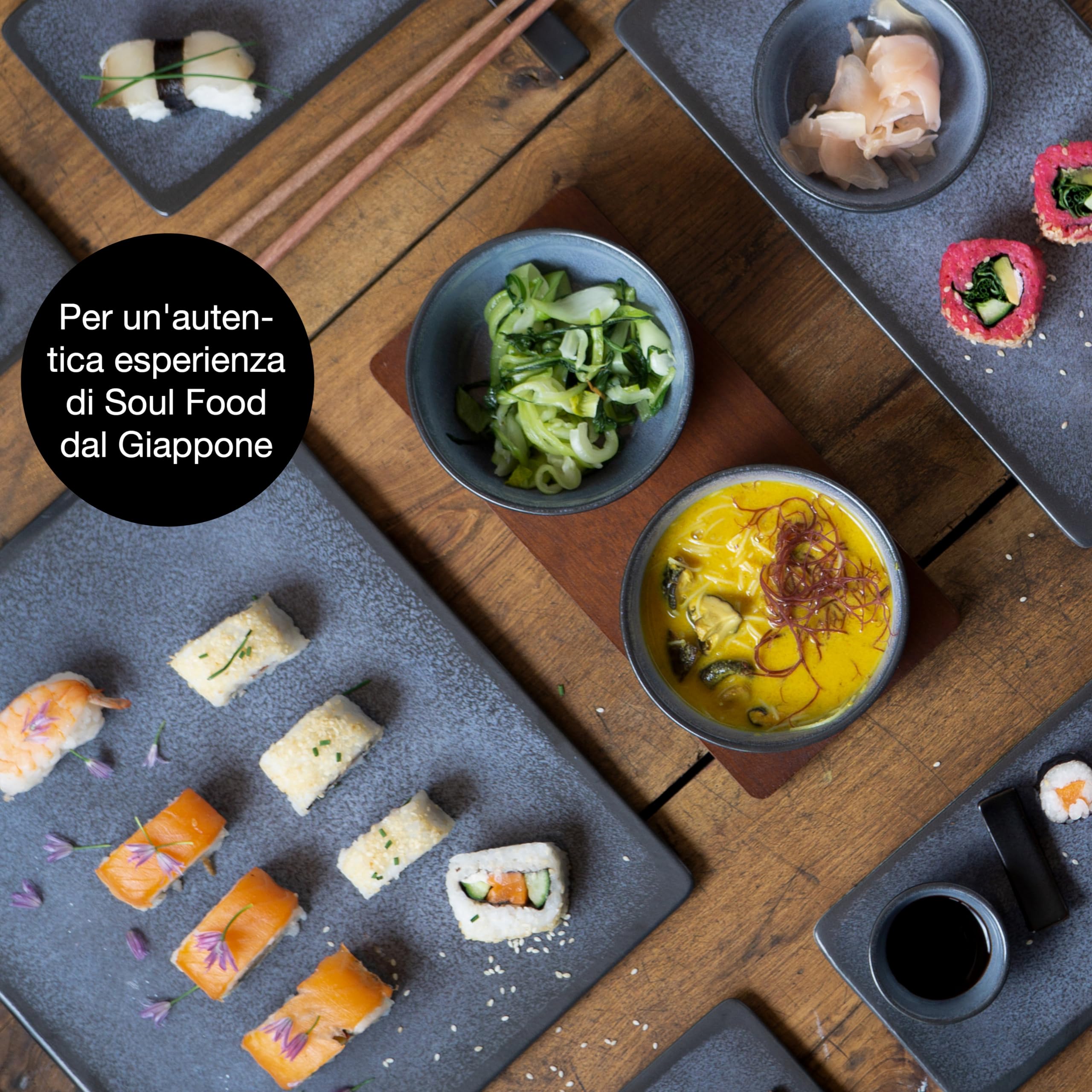Moritz & Moritz Set di stoviglie per sushi per 4 persone - 29 pezzi - Set per servire il sushi con 3 piatti per sushi - 4x piatti per sushi, ciotola per miso, ciotoline e bacchette
