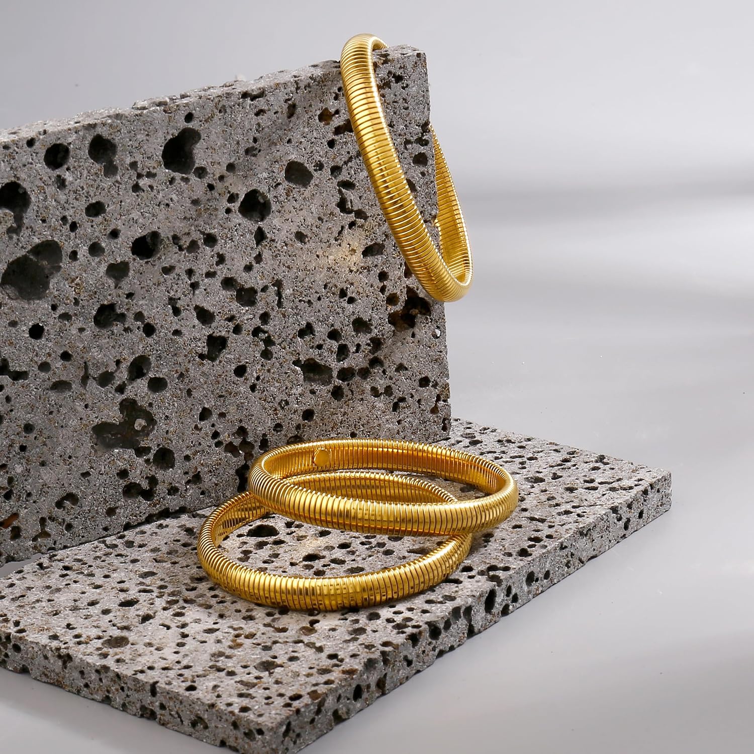 Gold Bangle Bracelets For Women Non Tarnish 14k Gold Plated Stackable Chunky Gold Bracelet Set Stretch Trendy Elastic Snake Chain Bracelet - Image 5