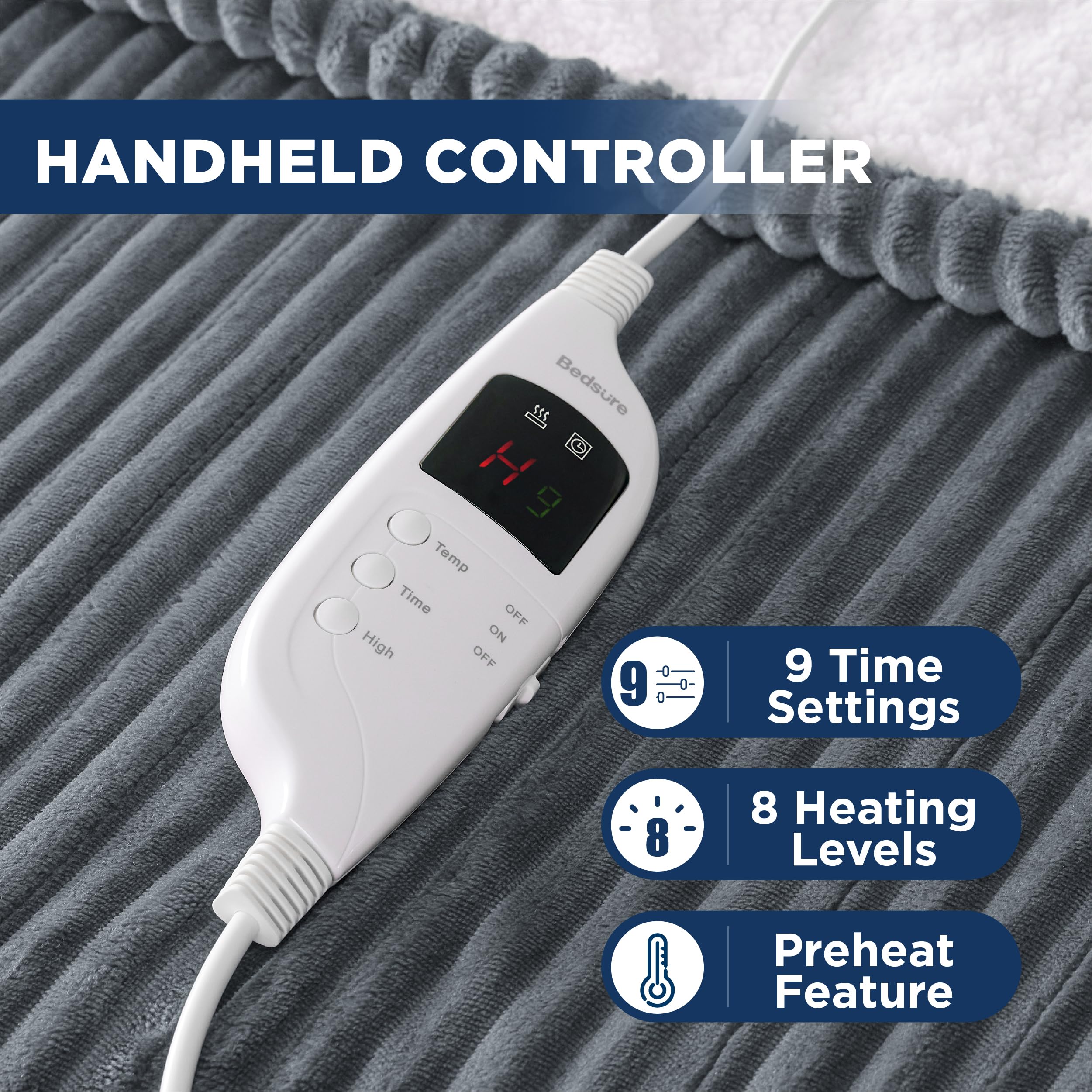 Bedsure Heated Throw Blanket - Soft Ribbed Flannel Electric Blanket,  Electric Throw Fleece Blanket with 8 Time Settings, 9 Heat Settings, and  9-Hour Auto Shut Off (130x160 cm, Grey) : Amazon.co.uk: Health