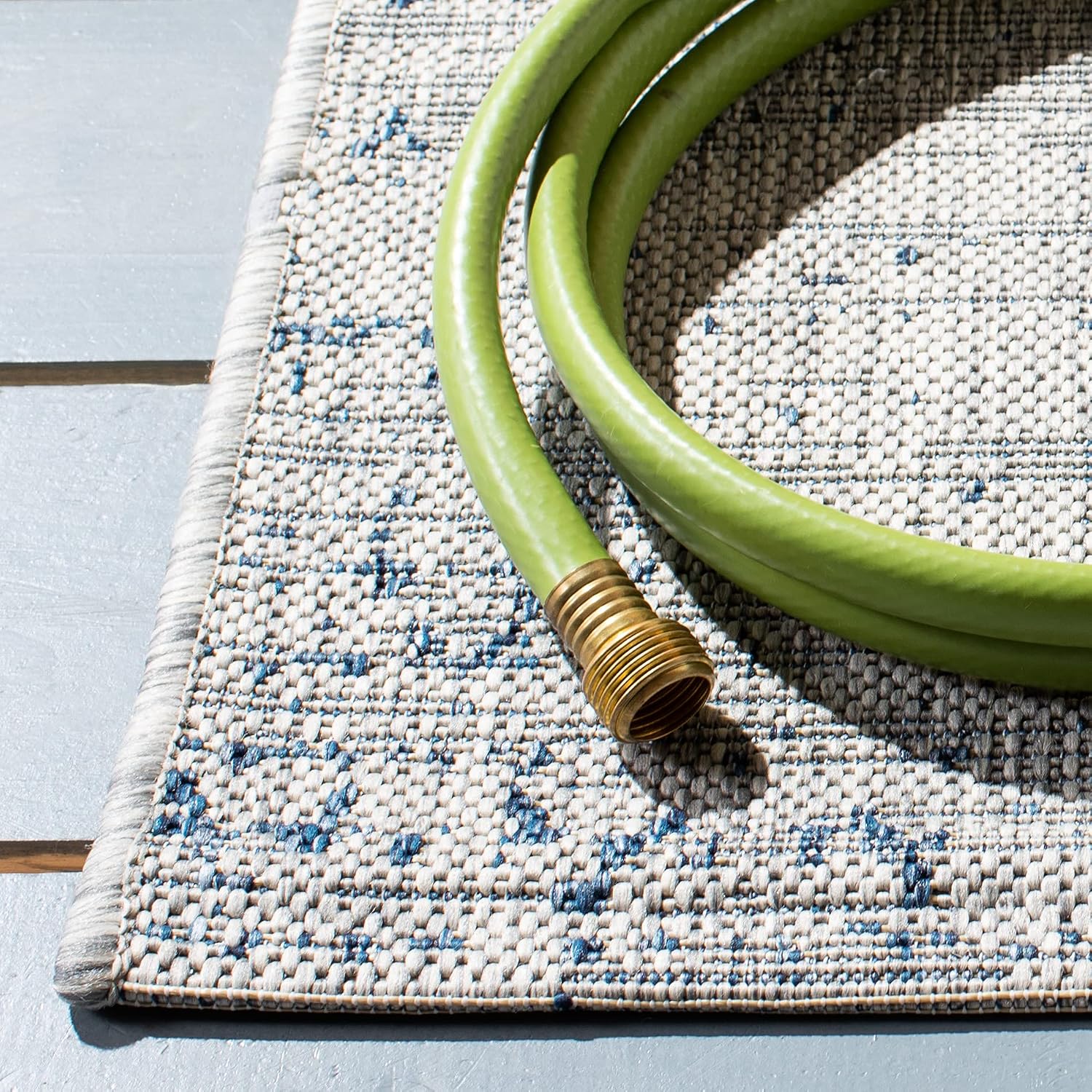SAFAVIEH Washable Rug Outdoor Courtyard Collection - 2'2" x 9' Runner, Grey & Navy, Non-Shedding & Easy Cleaning, Ideal for Patio, Entryway, Mudroom, Hallway, Kitchen (CY8385-36812)