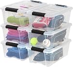 IRIS Storage Bins with Lids, 12 L Plastic Storage Containers, Stackable Nestable Storage Bins with Latches, Organizing Boxes – 6 Pack, Pearl